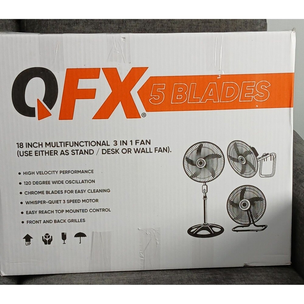 QFX Zoom Fan 18" Inch Multifunctional 3 In 1 Fan Use As A Stand/Desk Or Wall Fan